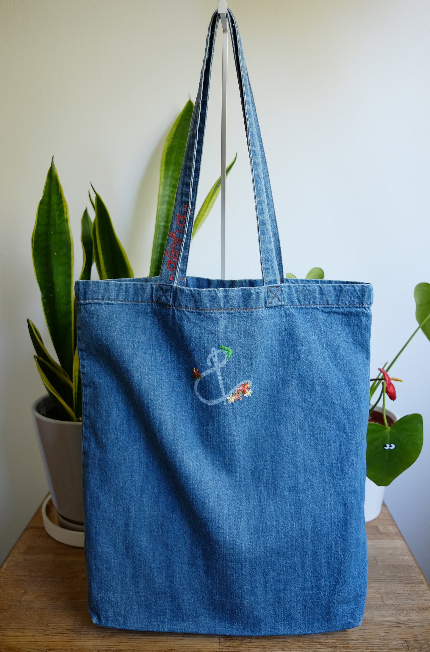 Gecko Aloha Hand Embroidered Tote Bag