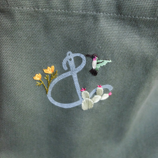 Hummingbird Hand Embroidered Tote Bag