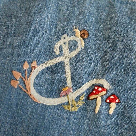 Snail & Mushrooms Hand Embroidered Tote Bag
